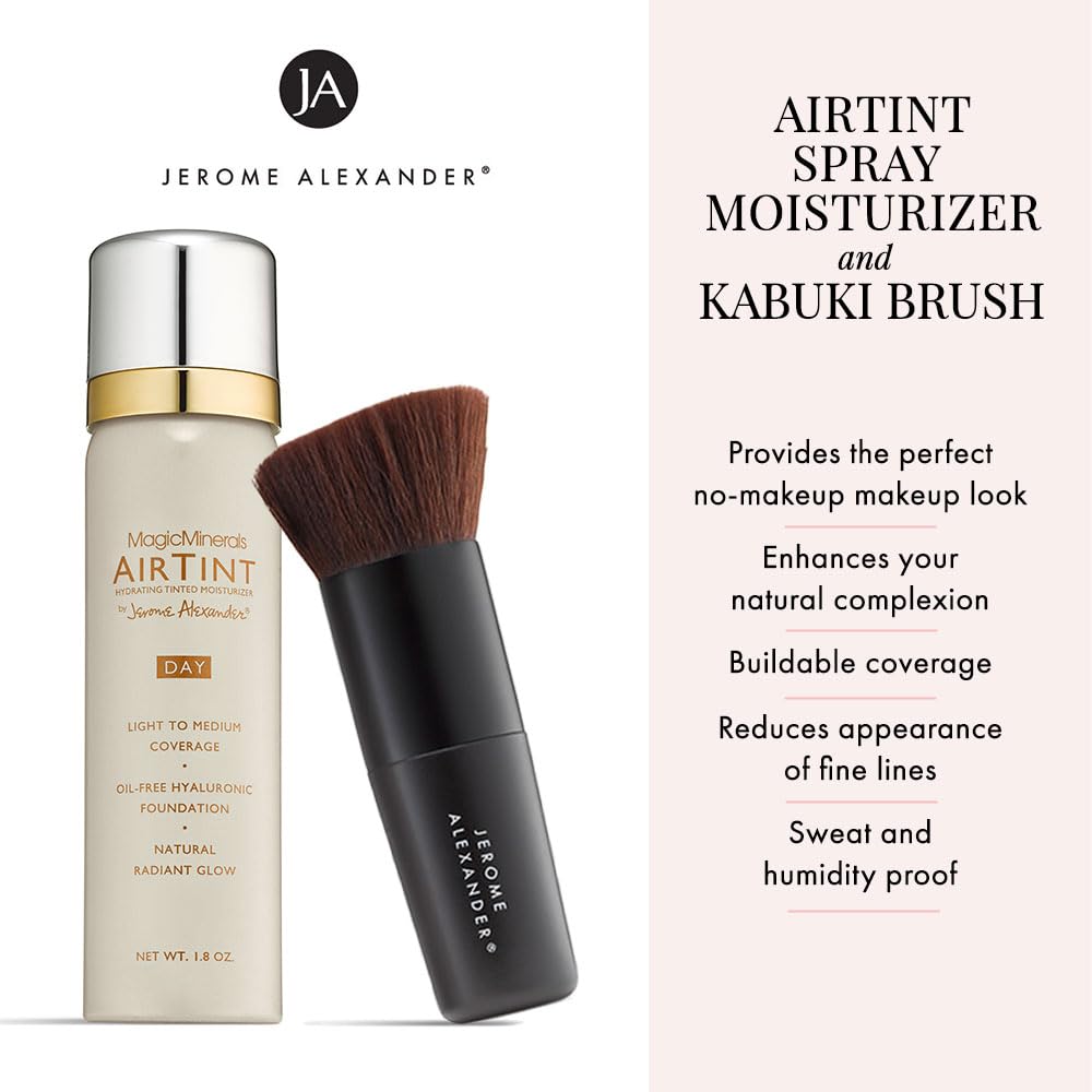 Jerome Alexander MagicMinerals AirTint Tinted Moisturizer AirBrush Spray Light | Tinted Moisturizer Spray with Anti-Aging Ingredients | Warm Bright |2PC