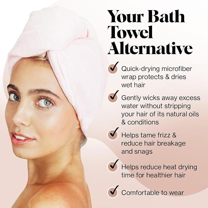 Kitsch Microfiber Hair Towel Wrap for Women – Ultra Absorbent Microfiber Bath Towels for Wet, Curly, Long or Short Hair – Anti-Frizz Hair Wrap, Great Hair Care Gifts for Women – Pink