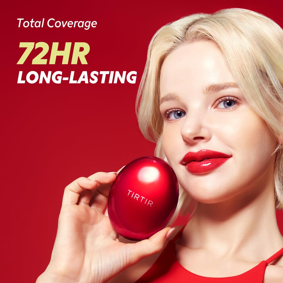 TIRTIR Mask Fit Red Cushion Foundation | Full coverage, Weightless, Skin fit, Satin Glow Finish, Korean Makeup BB Foundation, beauty, Tattoo cover up, Buildable (#21W Natural Ivory, 0.63 Fl Oz)