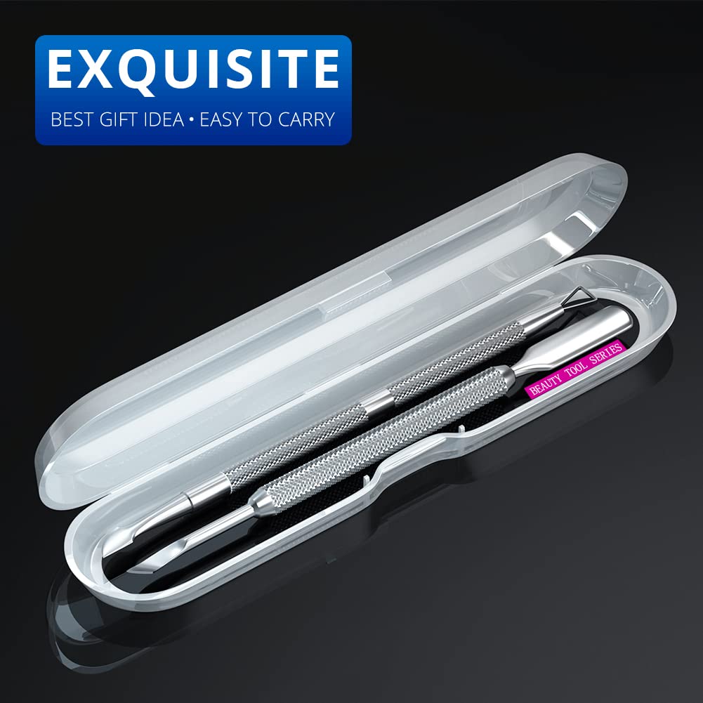 2PCS Metal Silver Cuticle Pusher and Scraper, Nail Trimmer Cutter Stainless Steel Gel Scraper Tool, Nail Polish Remover Peeler Durable Salon Manicure Pedicure Cleaner for Fingernail and Toenail