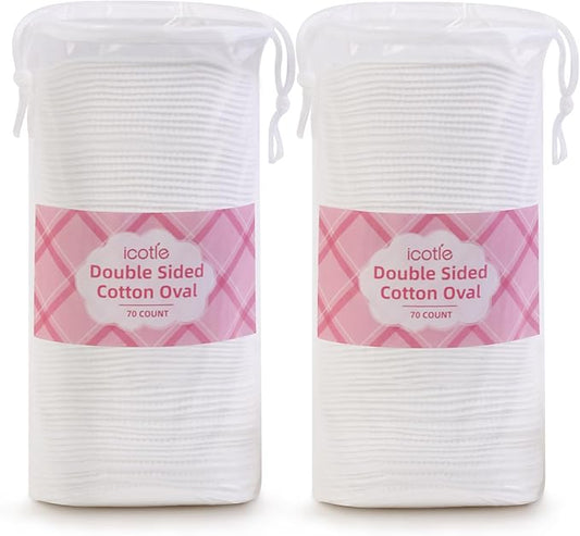 Large Oval Cotton Pads, 140 Count, 3-Layer Dual Textured Design, Lint-Free, Ultra-Soft Cotton Ovals for All Skin Types, Ideal for Makeup Removal, Cleansing, Skincare, and More