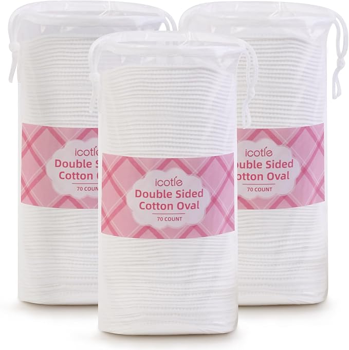 Large Oval Cotton Pads, 210 Count, Premium 3-Layer Dual Textured Design, Lint-Free and Ultra-Soft Cotton Ovals for All Skin Types, Perfect for Makeup Removal, Facial Cleansing, and Skincare