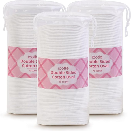 Large Oval Cotton Pads, 210 Count, Premium 3-Layer Dual Textured Design, Lint-Free and Ultra-Soft Cotton Ovals for All Skin Types, Perfect for Makeup Removal, Facial Cleansing, and Skincare