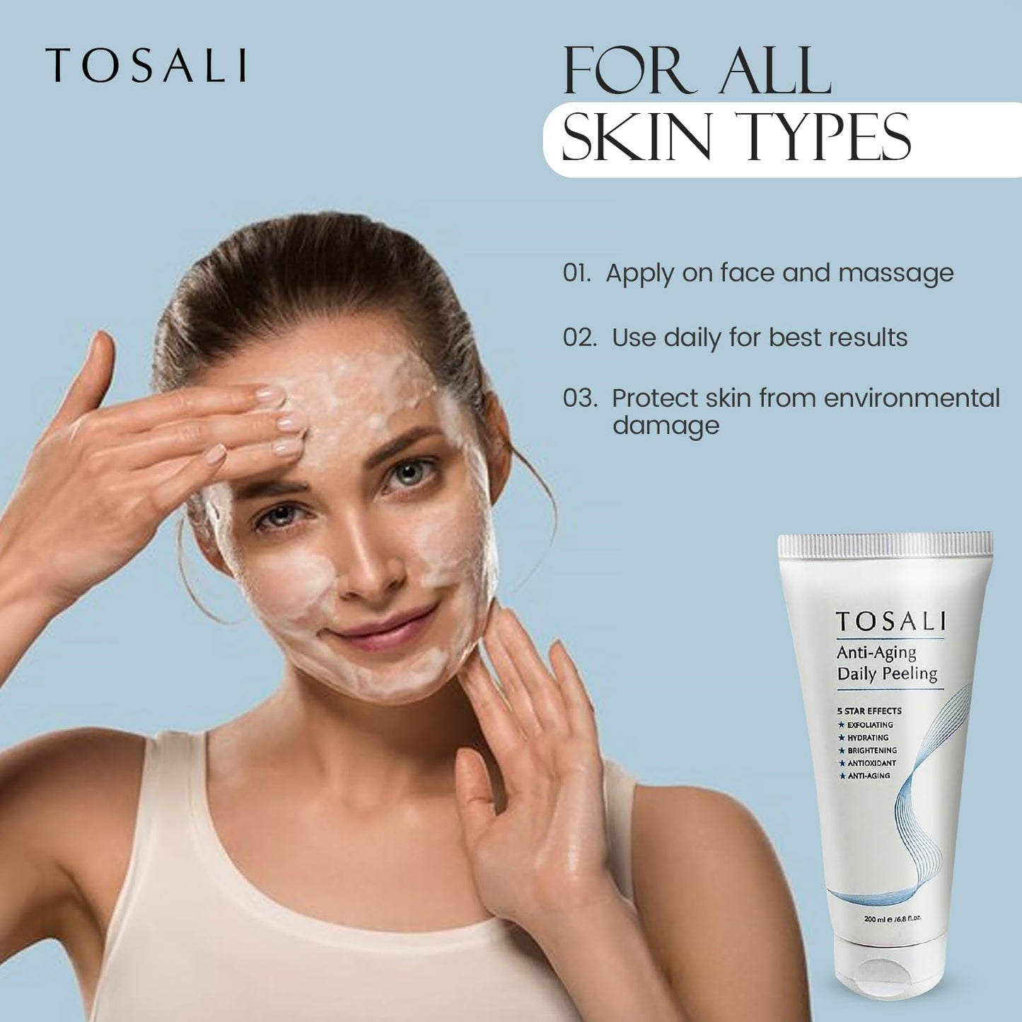Anti Aging Daily Peeling Face Exfoliator – Peeling Gel with Hyaluronic Acid, Lactic Acid & Vitamin E, Gentle Exfoliating Gel for All Skin Types, Skin Care for Women, 6.8 Oz
