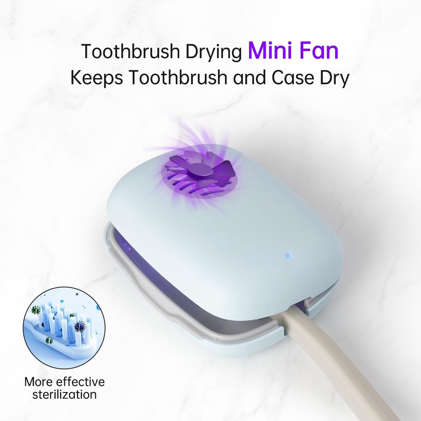 Toothbrush Holder, Toothbrush Cleaner Case, Portable USB Charging Toothbrush Cover with U V-C Light, Travel Toothbrush Holder (Blue-Fan)