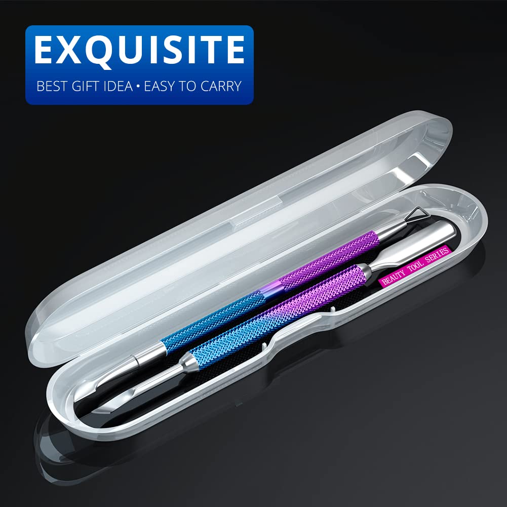 2PCS Metal Cuticle Pusher and Scraper (Blue Purple Mermaid), Nail Trimmer Cutter Stainless Steel Gel Scraper Tool, Nail Polish Remover Peeler Salon Manicure Pedicure Cleaner for Fingernail and Toenail