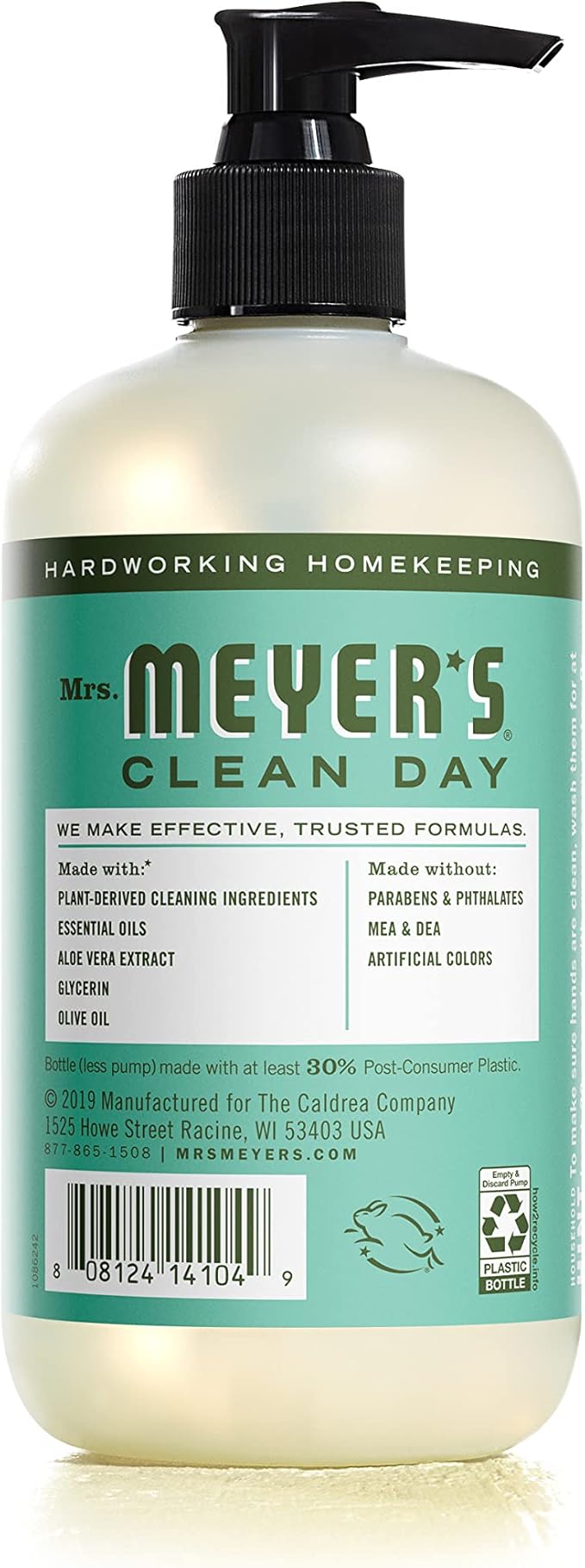 MRS. MEYER'S CLEAN DAY Hand Soap, Made with Essential Oils, Biodegradable Formula, Basil, 12.5 fl. oz (Pack of 4)