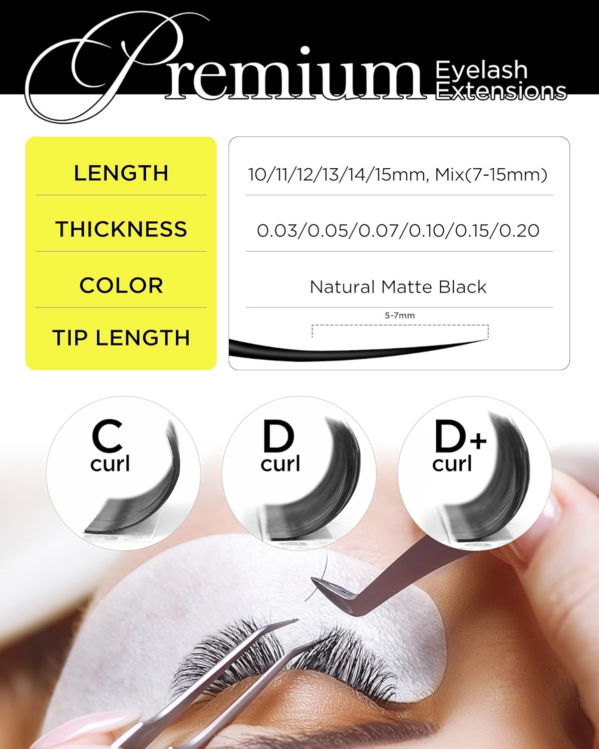 BEYELIAN Eyelash Extension 0.20 D+ Curl 7-15mm Mixed Tray Easy Fan Lash Extensions Volume Lashes Professional Use Natural Matte Black (0.20 D+ 7-15mm Mix)