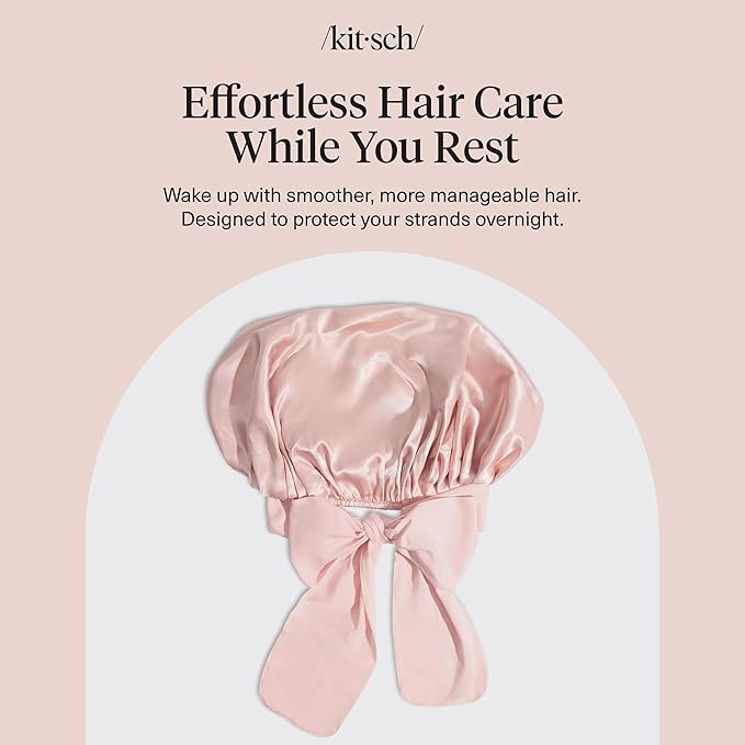 Kitsch XL Satin Bonnet for Sleeping - Softer Than Silk Bonnet For Sleeping Women - Secure Fit, Adjustable, Night Cap For Curly & Textured Hair - Prevents Breakage, Tangles & Thinning - Blush