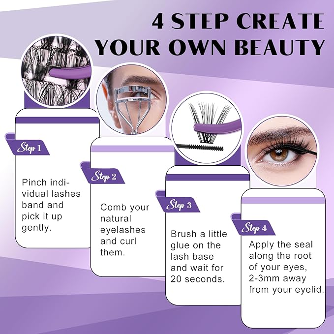 B&Q DIY Lash Extension Kit 280pcs Individual Lashes Cluster 40D C Curl Eyelash Extension Kit with Bond and Seal and Applicator Tool for Self Application (Set,40D-C-9-16MIX)