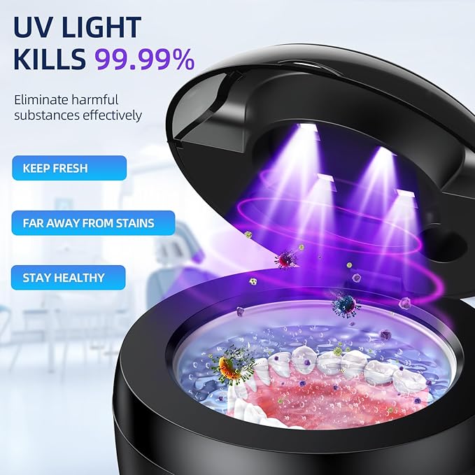 Dental Ultrasonic Retainer Cleaner Machine, 45kHz Ultrasonic Denture Cleaner with 200ML Capacity & 4 Modes for Dental Cleaning Pod, Aligners, Mouthguards, Retainers, Jewelry