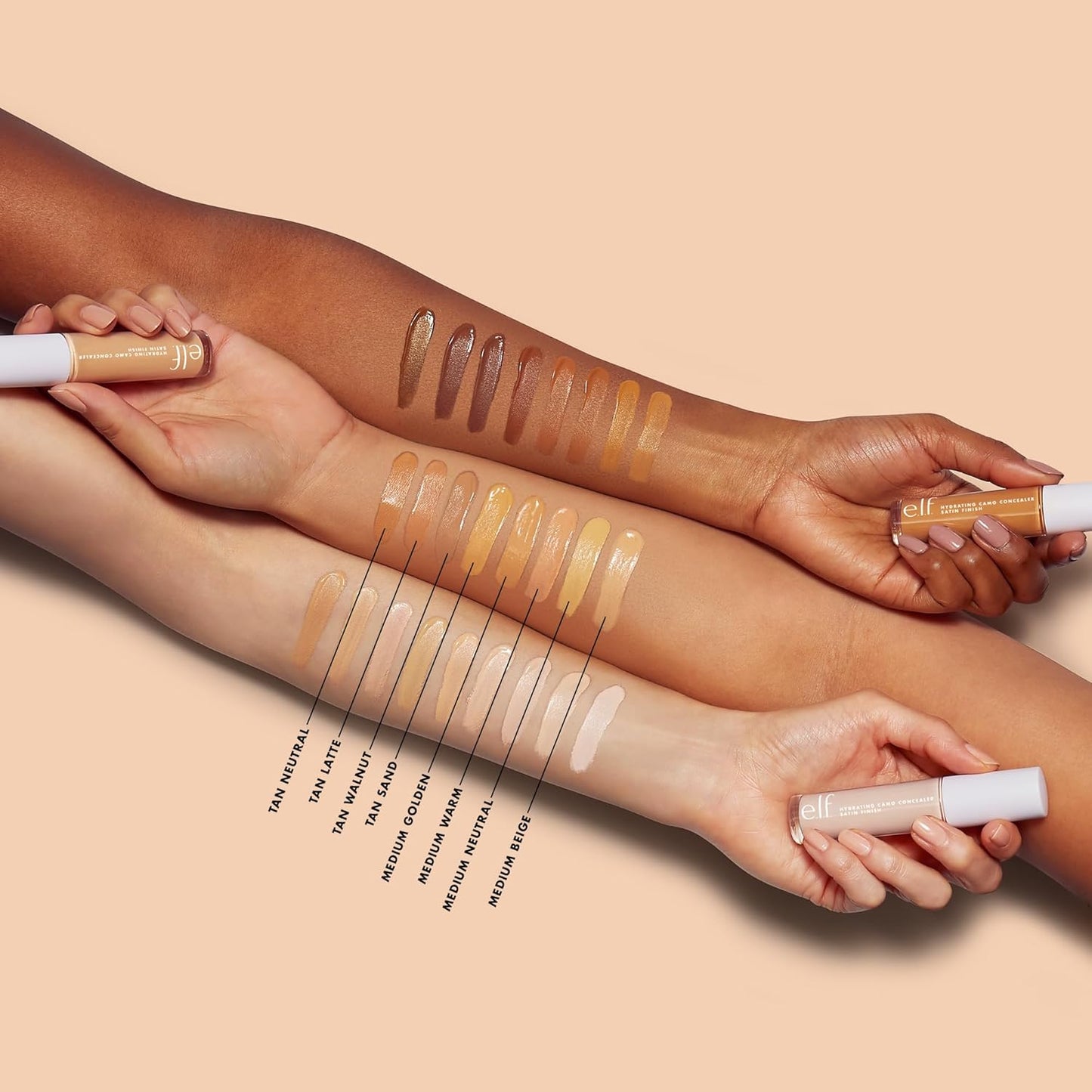 e.l.f. Hydrating Camo Concealer, Covers Blemishes & Under-Eye Circles, Full-Coverage & Delivers A Satin Finish, Vegan & Cruelty-Free, Medium Beige