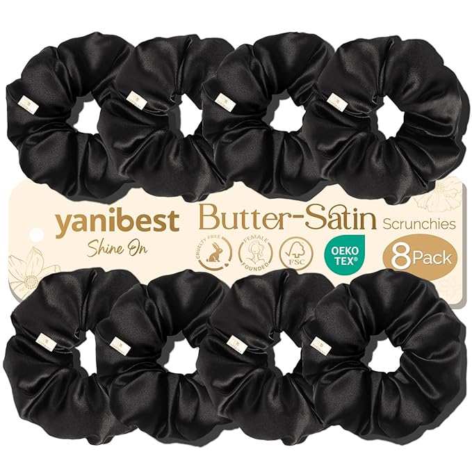 Yanibest 8 Pcs Satin Scrunchies - Silk Scrunchies Ponytail Holders, Soft Satin Hair Ties No Damage, Hair Accessories for Women
