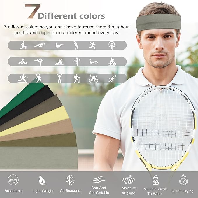 Headbands for Women, Stretchy Non Slip Soft Cotton Cloth Hair Bands for Sports, Workout, Yoga and Running, 7pcs