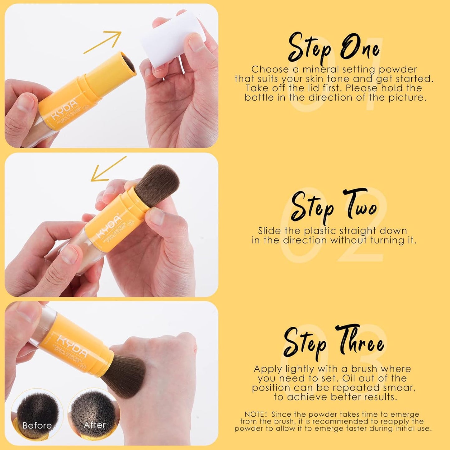 KYDA Mineral Sunscreen Setting Powder, SPF 35, Medium, Mineral Brush Powder, Oil Control Natural Matte Finish, Lasting Lightweight Breathable, All Skin, by Ownest Beauty