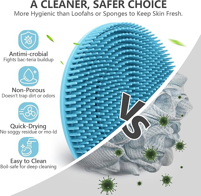 Silicone Body and Face Scrubber Set 5 Pack, BEAUTAIL Shower Bath Scrubber, Gentle Exfoliating Brush for Women Men Sensitive Skin, More Hygienic Than Traditional Loofah, Long Lasting, Black+Blue+Gray