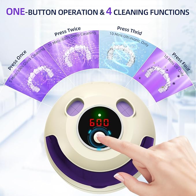 Ultrasonic Retainer Cleaner Machine, 45kHz Ultrasonic Denture Cleaner with 200ML Capacity & 4 Modes for Dental Cleaning Pod, Aligners, Mouthguards, Retainers, Jewelry, Yellow