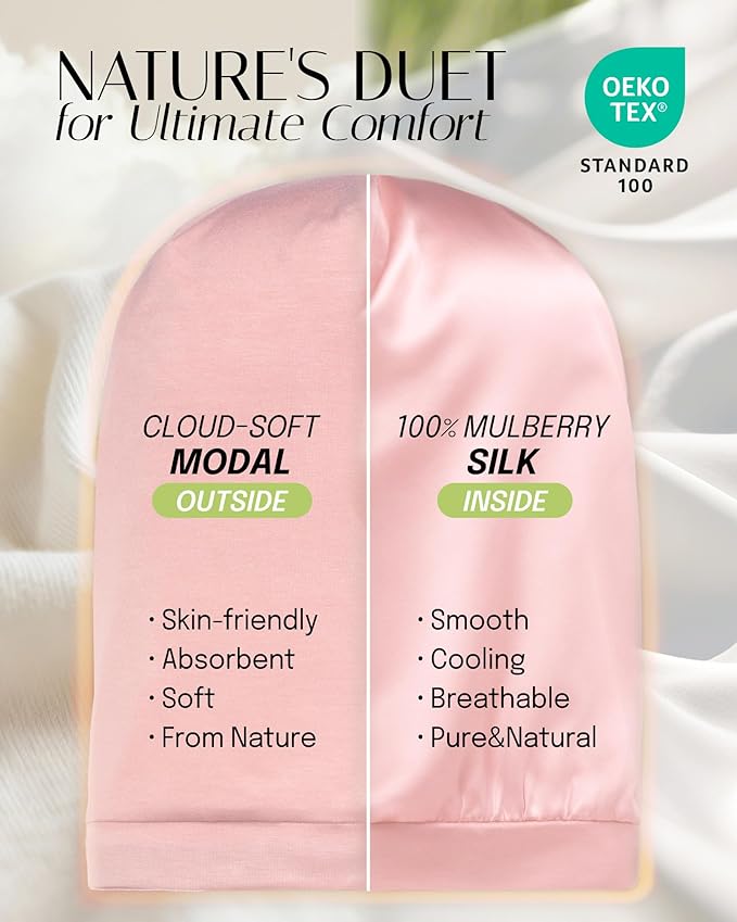 OLESILK Mulberry Silk Bonnet for Sleeping Women, Real Silk, Not Satin Pink