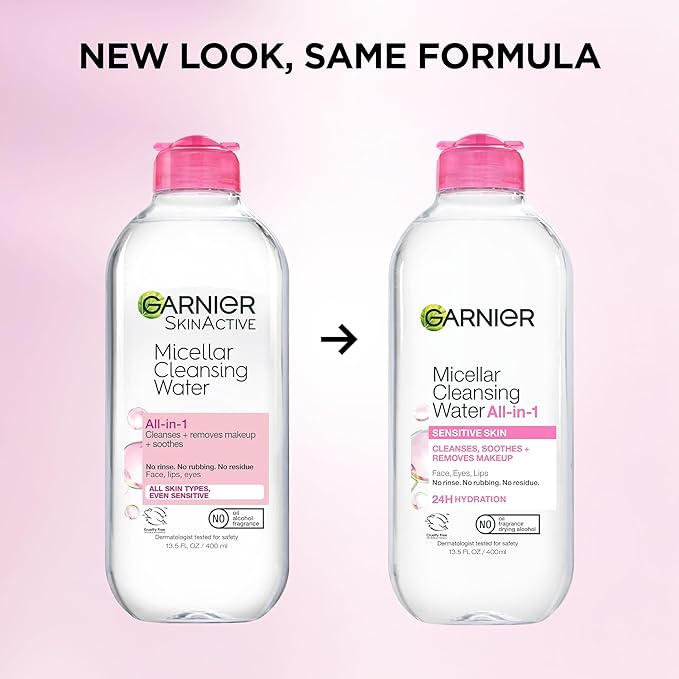 Garnier Micellar Water, Hydrating Facial Cleanser & Makeup Remover, Suitable for Sensitive Skin, Vegan, Cruelty Free, 13.5 Fl Oz (400mL), 2 Count