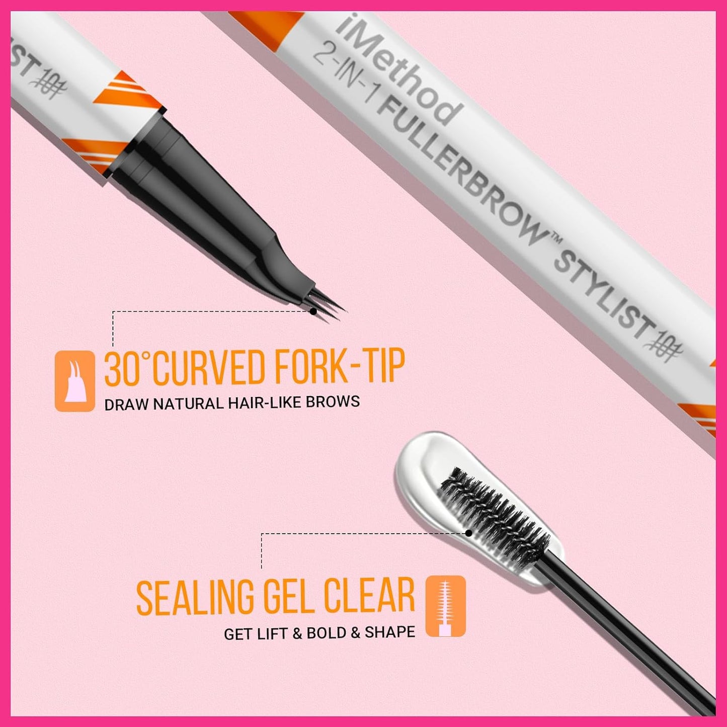 iMethod Curved Eyebrow Pen and Brow Gel Clear - Eyebrow Pencils for Women with Natural Hair Like Strokes, Eyebrow Makeup for All-Day Defined, Waterproof, Smudge-proof, Black Brown