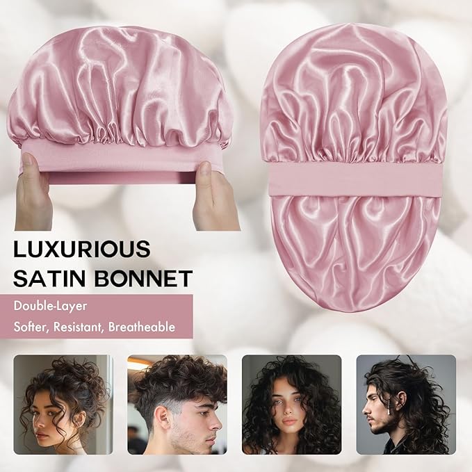 Satin Silk Bonnet for Sleeping, Double Layer Silk Sleep Cap for Men & Women, Soft Satin Lined Bonnet for Curly Hair