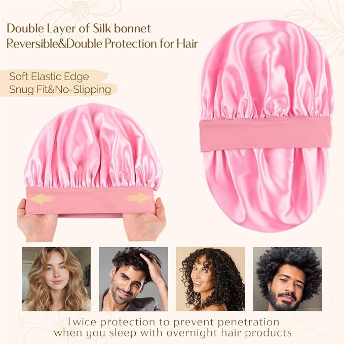 YANIBEST Silk Bonnet for Men Women Hair Bonnet for Sleeping Double Layer Satin Bonnet for Natural Curly Hair Unisex Sleep Cap
