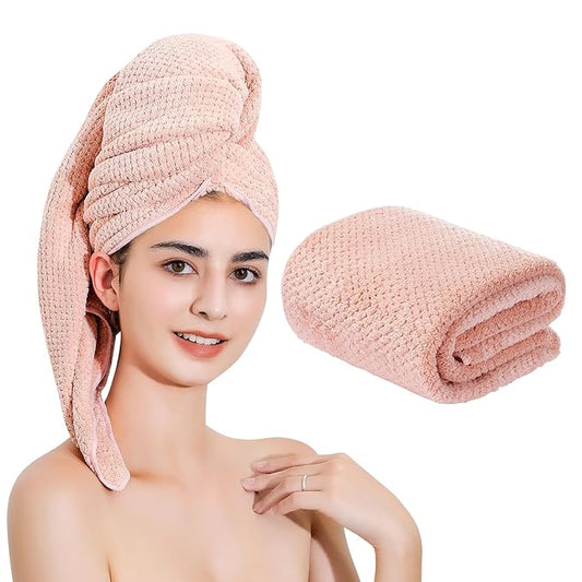 Microfiber Hair Towel Quick Dry Hair Towel Hair Drying Towels Suitable for All Kinds of Hair Ultra Absorbent Long and Thick Hair 24X48inch Lotus Root Pink (1pcs)