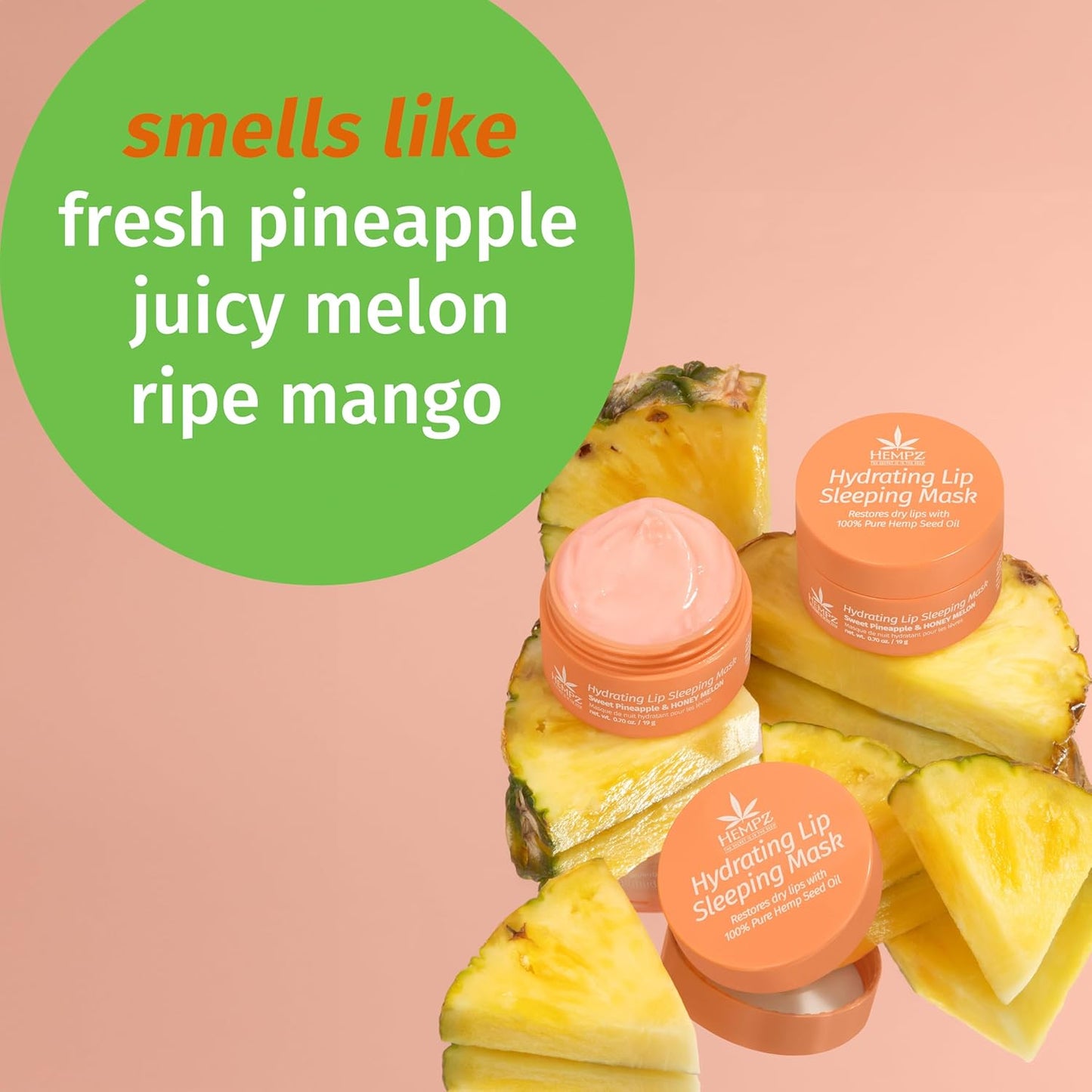 Hempz Hydrating Lip Sleeping Mask - Sweet Pineapple & Honey Melon (.95 Oz.) | Overnight Hydrating Lip Balm for Dry Lips, Lip Repair, Chapped Lip Treatment & Nourishment for Women