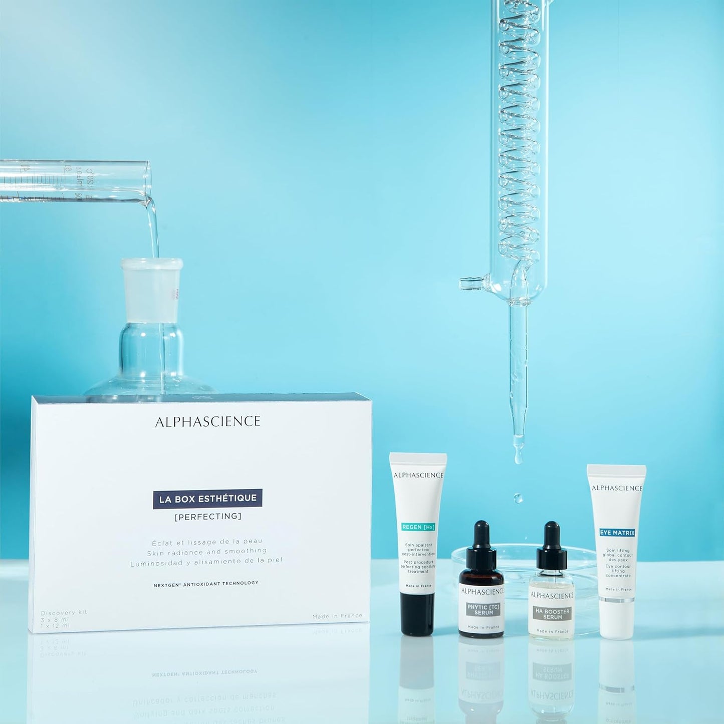 ALPHASCIENCE La Box Esthetique [Perfecting] Discovery Kit - PHYTIC [TC], REGEN [HX], HA BOOSTER, and EYE MATRIX - Helps Reduce Appearance of Blemishes & Scars - Moisturizing - Soothes Skin - 1 Kit