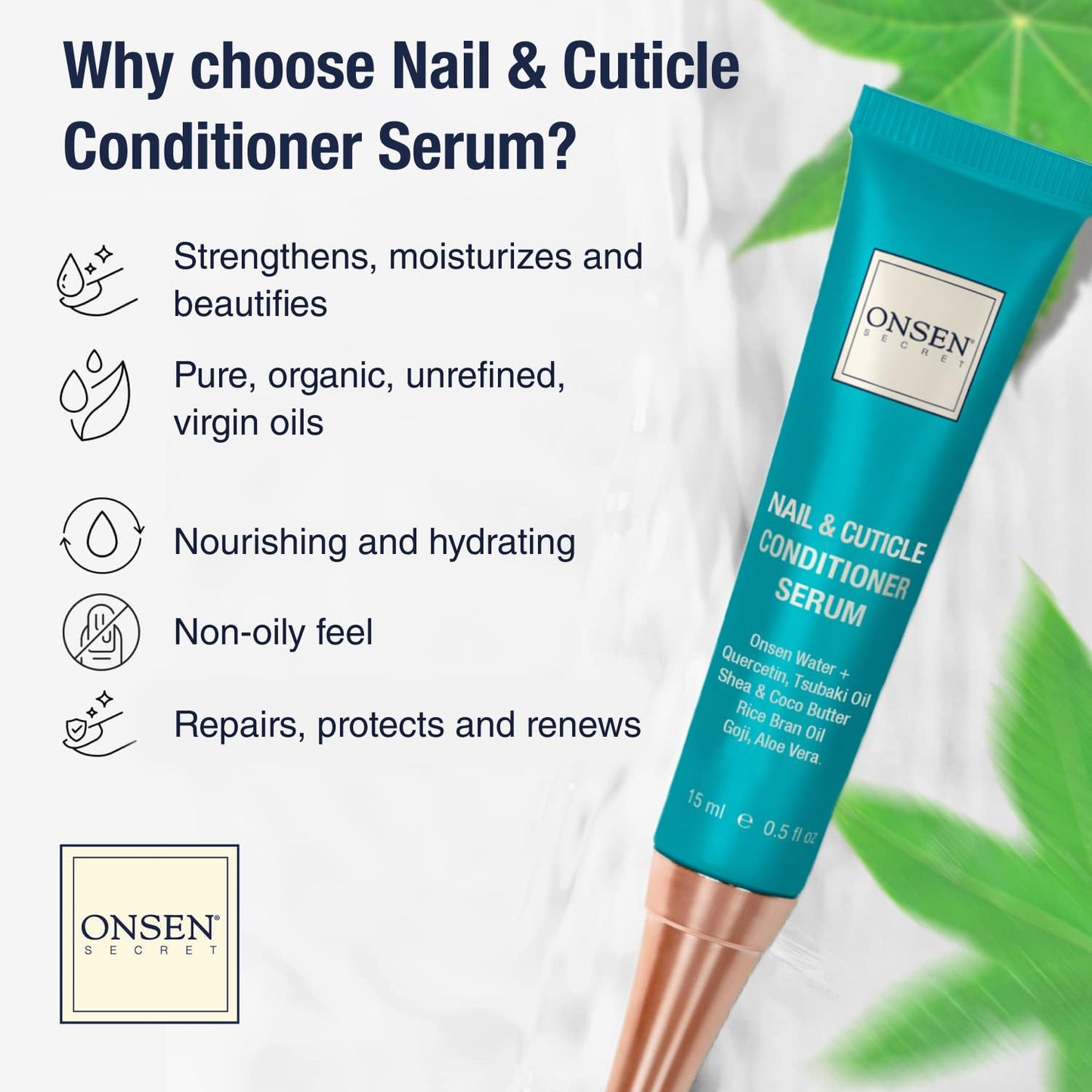 Onsen Nail & Cuticle Cream Treatment w/Japanese Tsubaki, Jojoba & Lavender Oil, Shea Butter - Strengthens Nails, Softens Cuticles - Daily Repair Care (1 Count/15 ml)