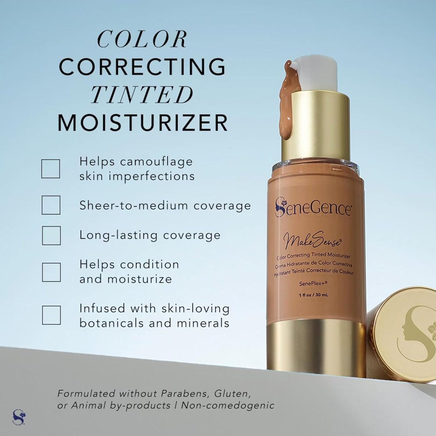 SeneGence MakeSense Color Correcting Tinted Moisturizer with Sheer Coverage, Deep, 1 Fl Oz, Enriched with SenePlex+ and Botanicals for Smooth, Even-Toned Skin