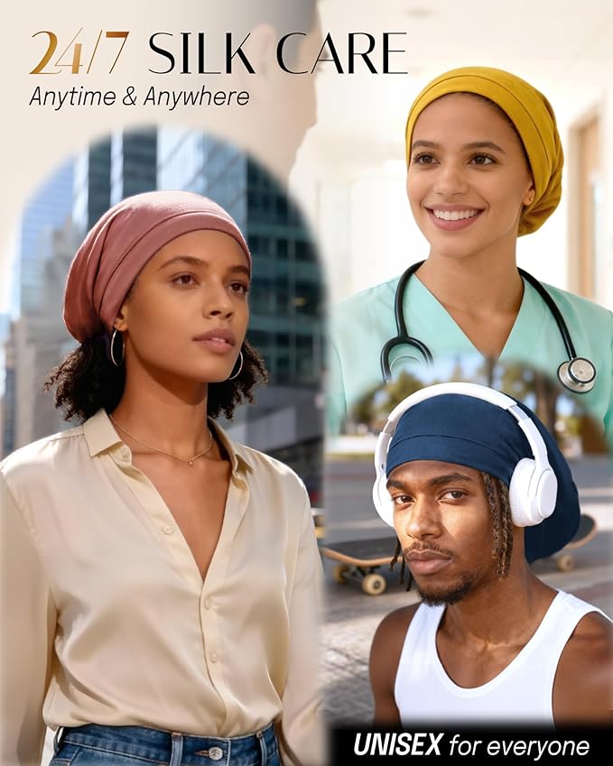 OLESILK 100% Mulberry Silk Bonnet for Sleeping Women, Silk Hair Wrap for Sleeping, Silk Sleep Bonnet for Women&Men, Real Silk, Not Satin, Reddish Brown