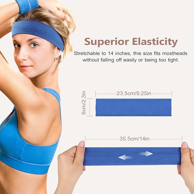 Headbands for Women, Stretchy Non Slip Soft Cotton Cloth Hair Bands for Sports, Workout, Yoga and Running, 7pcs