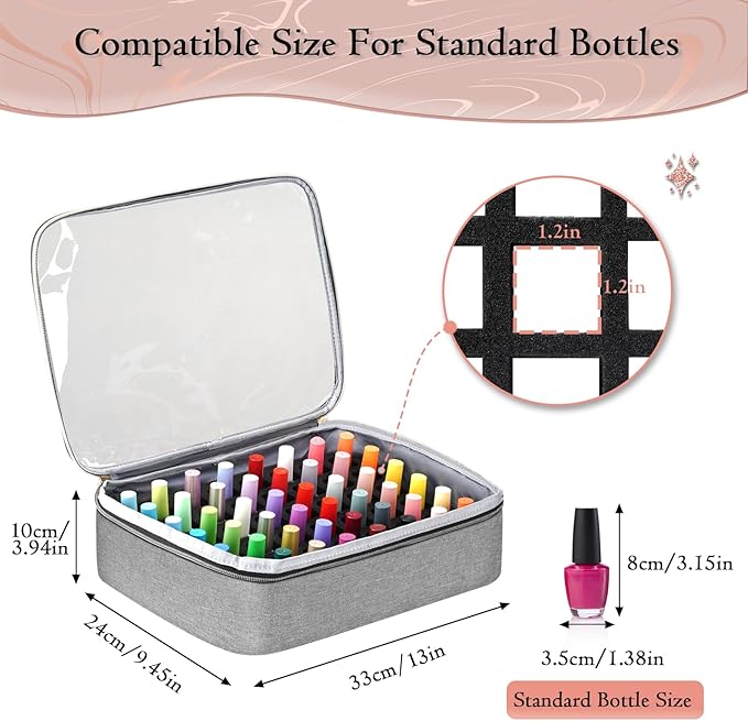 YOREPEK Nail Polish Organizer Case Holds 96 to 100+ Bottles (15ml/0.5 fl.oz) UV lamp, Extra Large Nail Polish Holder with Support Board for Easy Access, Gel Kit Bag For Manicure Tools, Grey