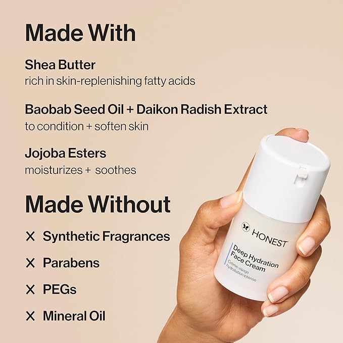 Honest Beauty Deep Hydration Face Cream for Dry Skin,Hydrates and Supports Natural Moisture Barrier,Hypoallergenic,Gentle Sensitive,1.7 fl oz,(Pack of 2)