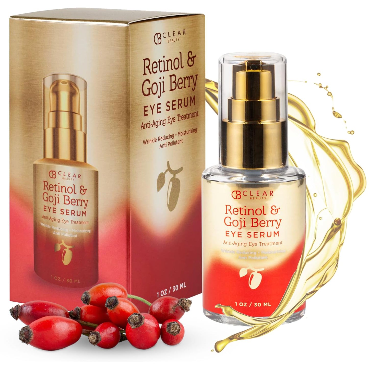 Retinol & Goji Berry Under Eye Serum - Diminish Fine Lines, Wrinkles, Eye Bags & Dark Circles, Depuffing Eye Serum - Cruelty Free Korean Skin Care For All Skin Types