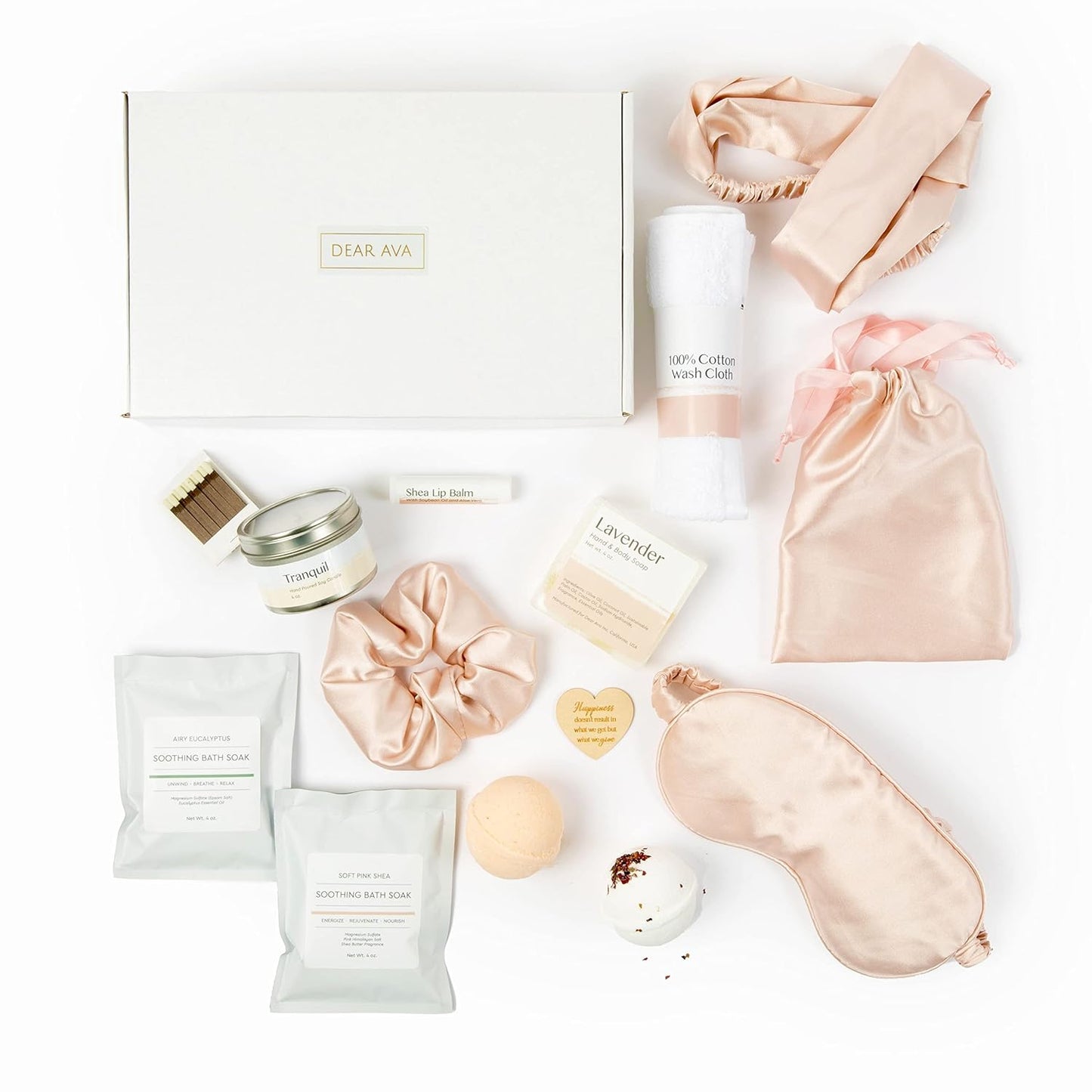 Dear Ava Spa Gifts for Women | Organic Self Care luxury Anti Stress Relaxing Bath and Body Kit Set Basket Box for Her with Heartfelt Card | Premium Spa Gift for Girls Mom