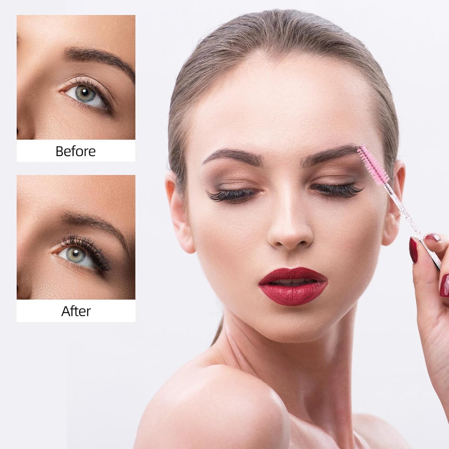 Tbestmax 1200 Disposable Mascara Wands Eyelash Brush Spoolies for Eyebrow Eye Lash Extension, Makeup Brushes Applicators Kits - Pink