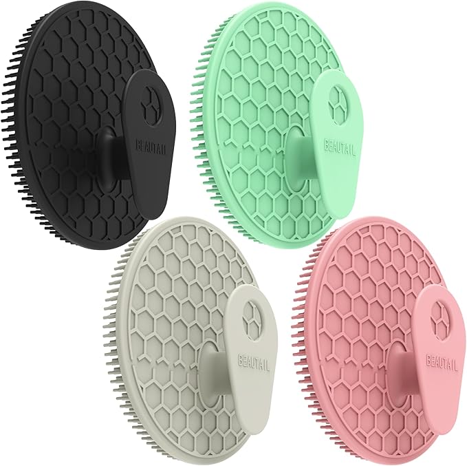 Silicone Body Scrubber 4 Pack, BEAUTAIL Shower Bath Scrubber, Gentle Exfoliating Brush for Women Men Sensitive Skin, More Hygienic Than Traditional Loofah, Long Lasting (Black+Gray+Pink+Green)