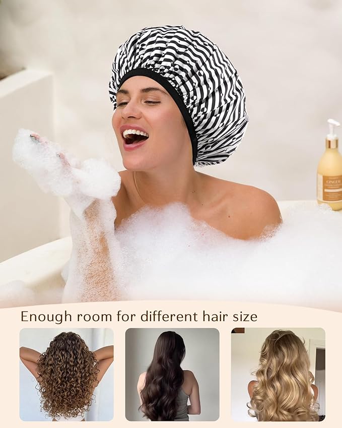 Yanibest Shower Cap for Women - Hair Satin Bonnet Shower Cap Waterproof Large Double Layer Reusable with Soft Elastic Band for Braids Long Hair
