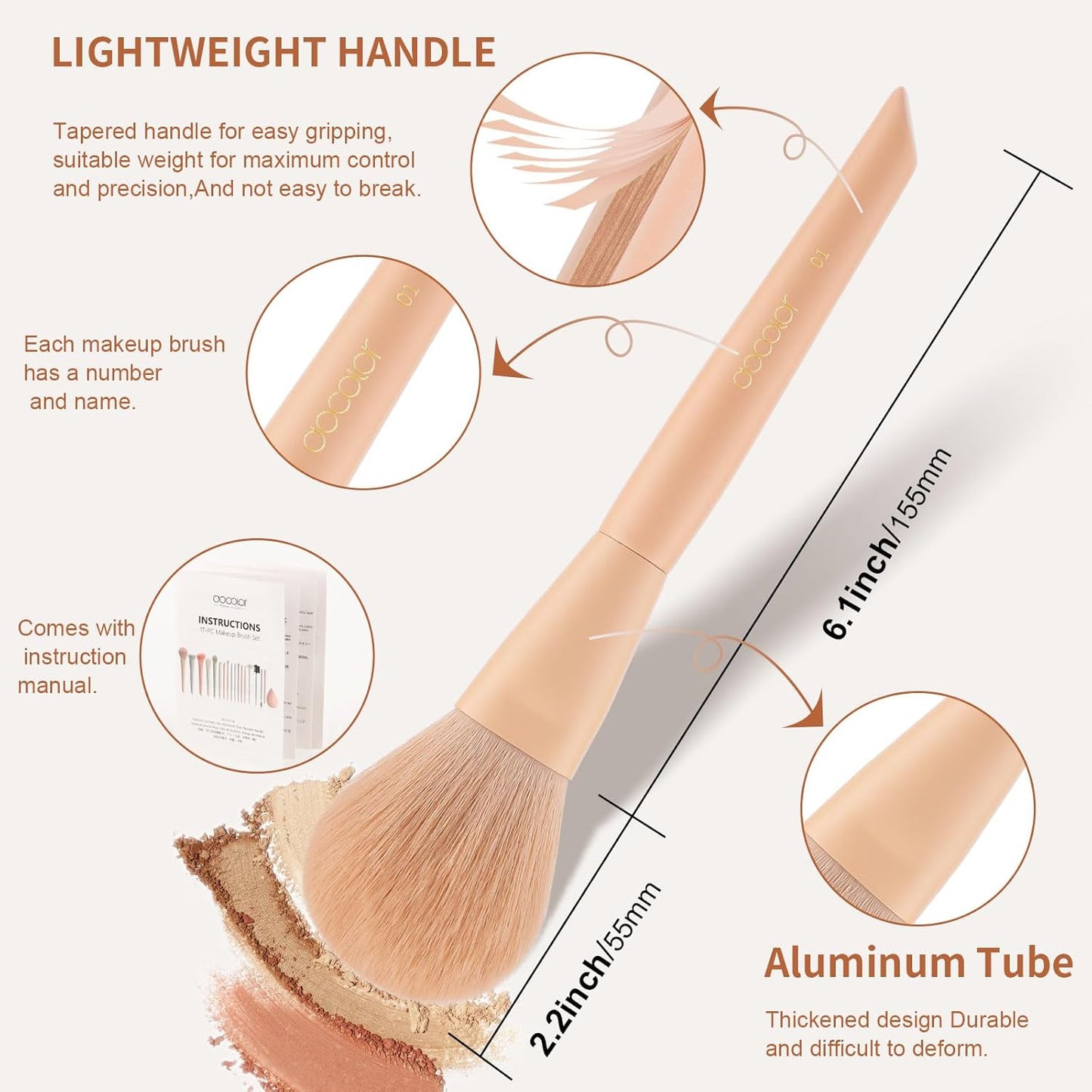 Docolor Makeup Brushes 17 Pcs with Makeup Bag and Makeup Sponge and Brush Protector Morandi Makeup Brush Set Premium Synthetic hair makeup brush Wooden handle Gift Box