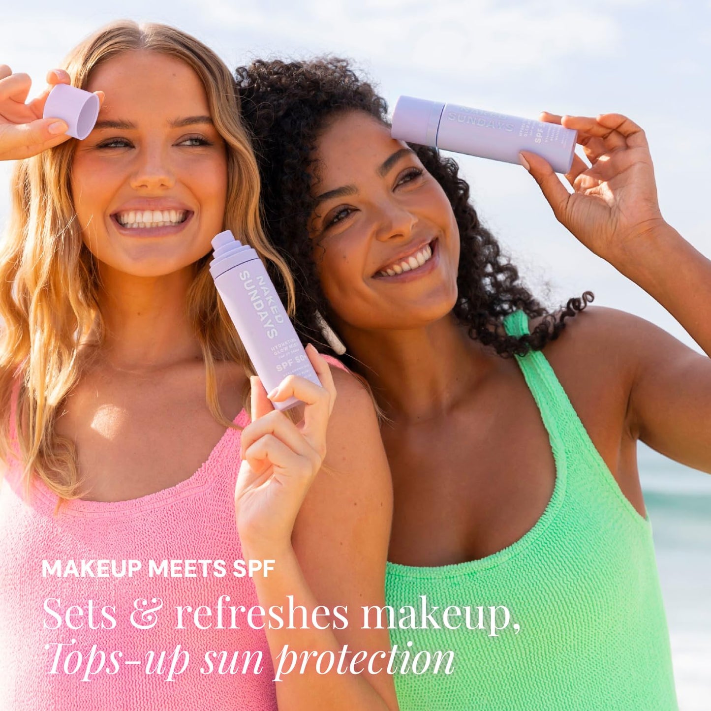 Naked Sundays SPF 50 Hydrating Glow Face Mist, Daily Facial Setting Spray & Sunscreen for Healthy Skin, Lightweight & Non-Greasy, with Hyaluronic Acid for All Skin Types, Makeup-Friendly(75ml)