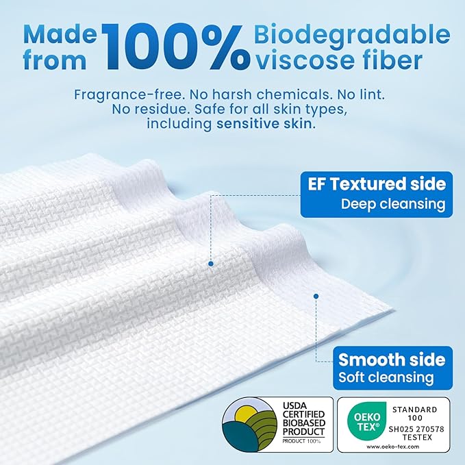 Borje Face Towels XL, Disposable Face Towel 10" x 12", 100 Count (2 Packs of 50), 100% USDA Biobased Facial Towelettes, Ultra Soft & Thick Makeup Remover Dry Wipes for Women Cleansing