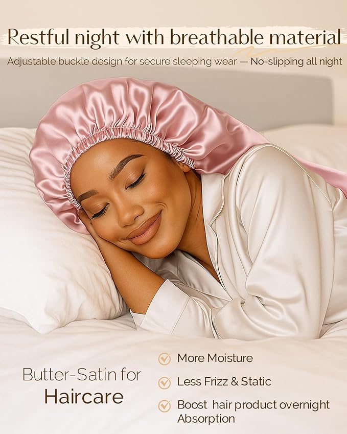 YANIBEST Satin Sleep Bonnet for Natural Hair - Extra Double Layer Long Adjustable Silk Hair Bonnet for Braids, Locs, Curls - Women’s Night Hair Protection Cap