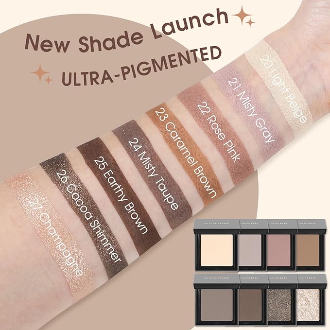 UCANBE Misty Taupe Single Eyeshadow Palette, Neutral Mini Matte Eye Shadow Powder, Highly Pigmented Professional Long-Lasting Waterproof Makeup Pallet for Daily Makeup, Office, Smoky Looks, Contouring