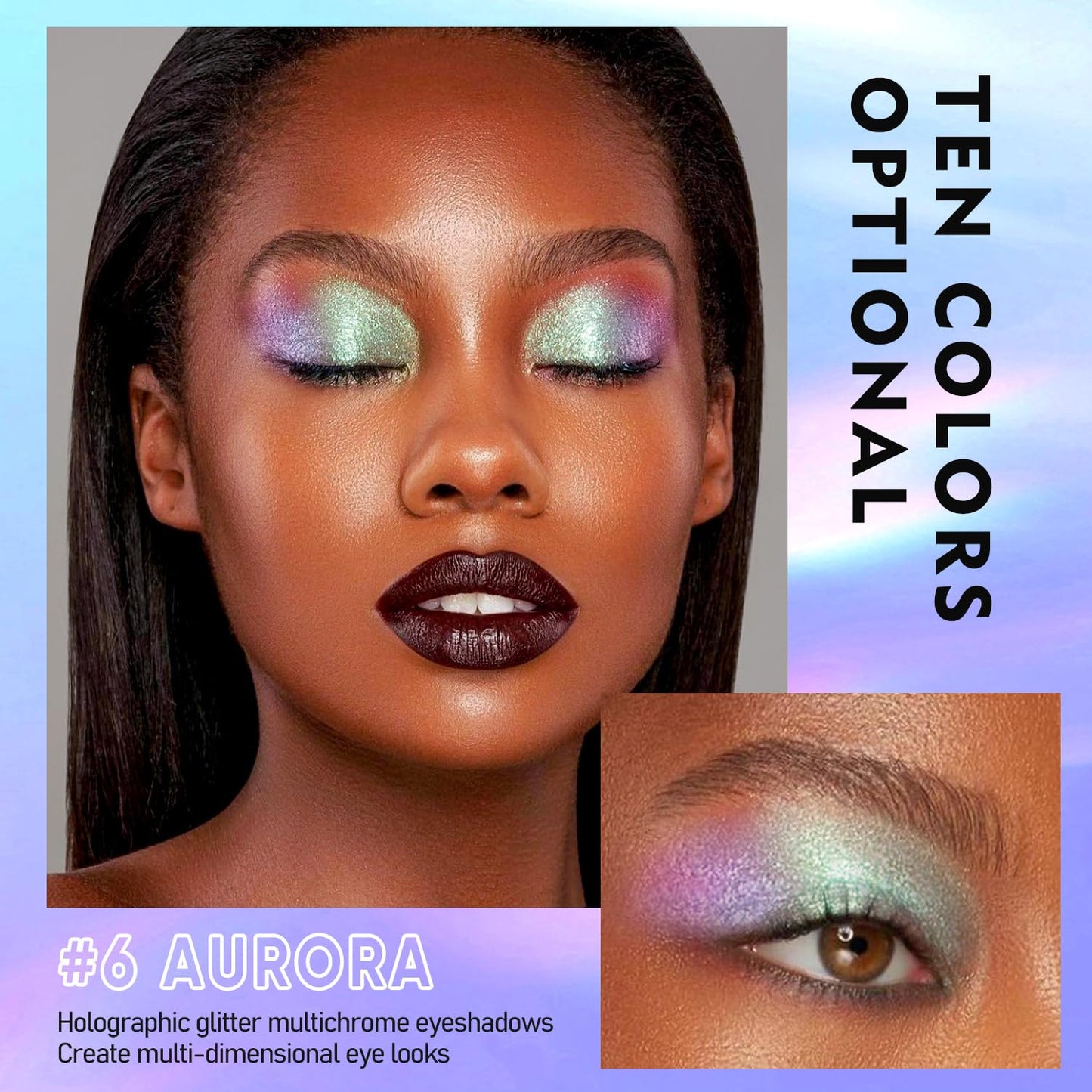 MAKI YIKA 5Pc Glitter Eyeshadow Liquid Multichrome Eyeshadows Long Lasting, Metallic Chameleon Eye Shadow Smudgeproof Holographic Eye Topper Glitters (#1+3+5+6+7)