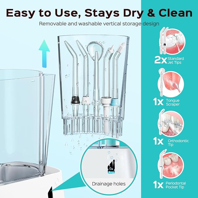 COSLUS E2 Advanced Water Flosser for Teeth: 2 Modes & 12 Pressure Settings Electric Dental Pick for Orthodontic, Braces, Sensitive Gums - Home Use, 5 Jet Tips for Multiple Users, Family, White