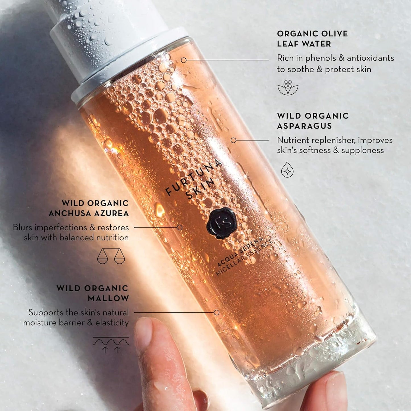Furtuna Skin Micellar Cleansing Essence Water - Dual-Use Cleanser & Toner, Nutrient-Rich, pH Balanced, Organic Botanicals, Dermatologist Approved - 15ml