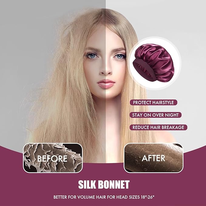 Satin Silk Bonnet for Sleeping, Double Layer Silk Sleep Cap for Men & Women, Soft Satin Lined Bonnet for Curly Hair