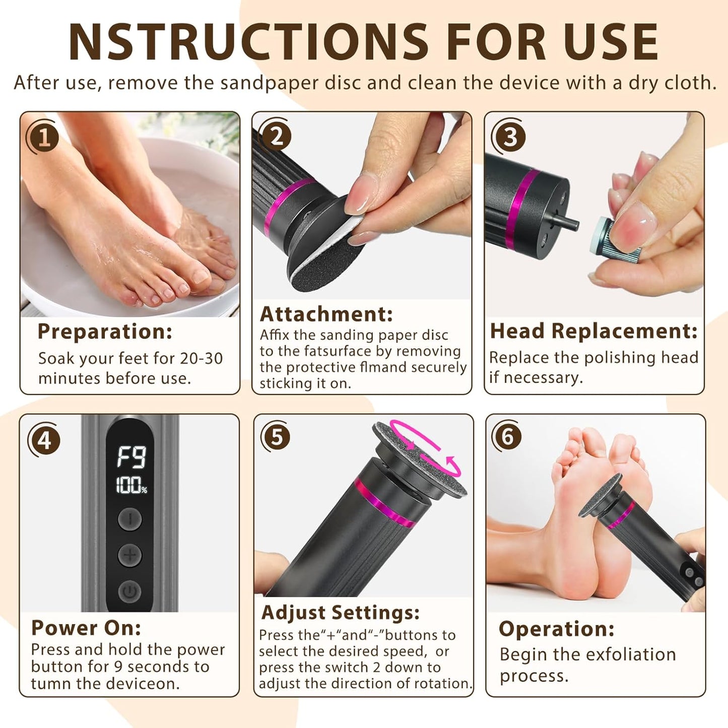 Electric Feet Callus Remover,2 in 1 Foot File,Adjustable Speed Foot File with Sandpaper Discs & Grinding Heads, 9 Speeds Electric Foot Callus Remover, Pedicure Tools for Valentine's Day Gift